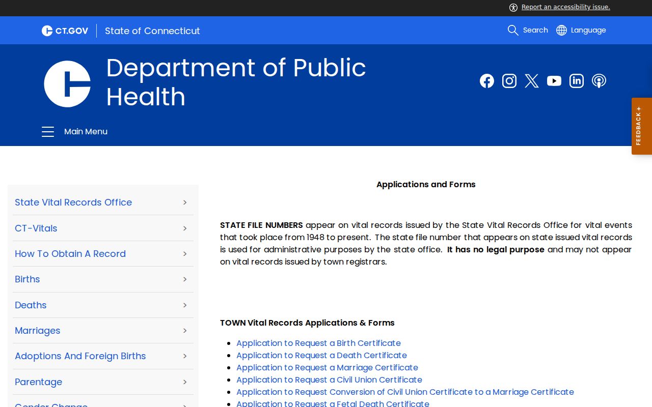 South Windsor residents directory Connecticut vital record forms