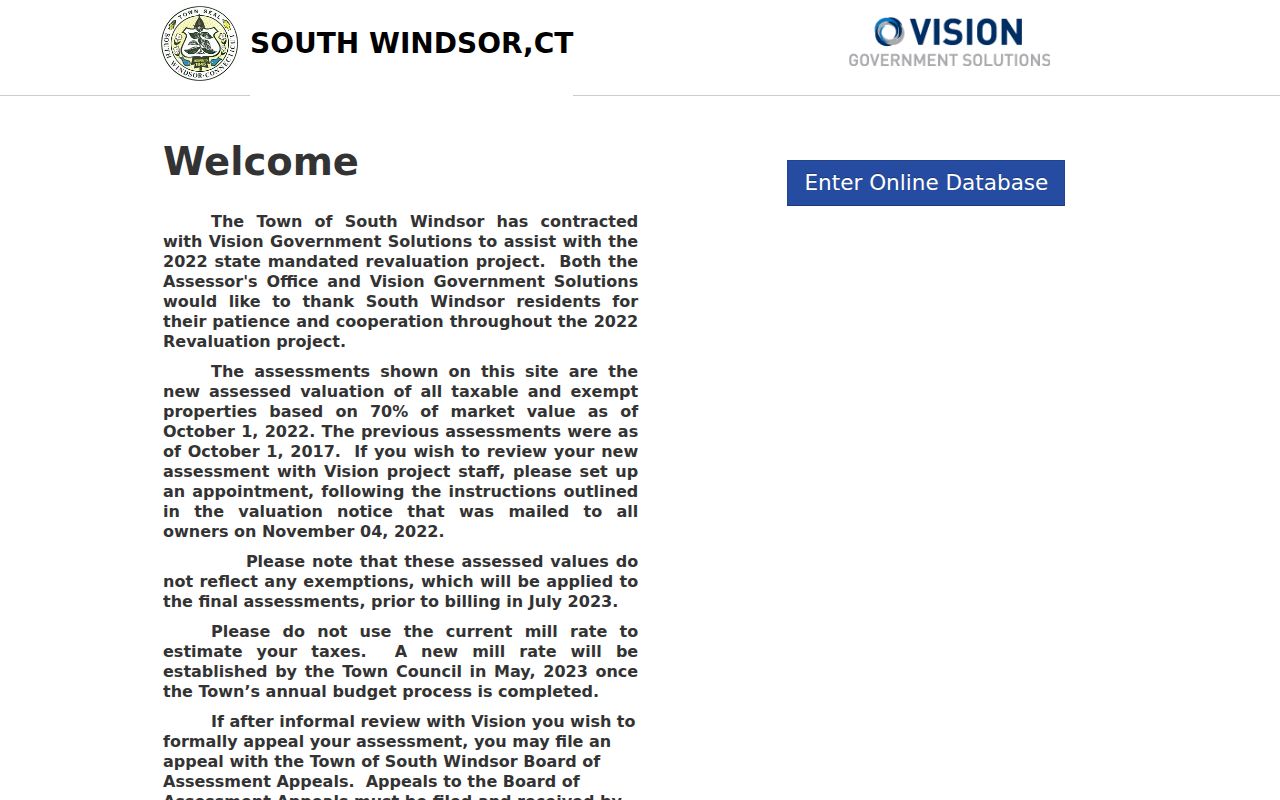 South Windsor street directory Vision assessor search