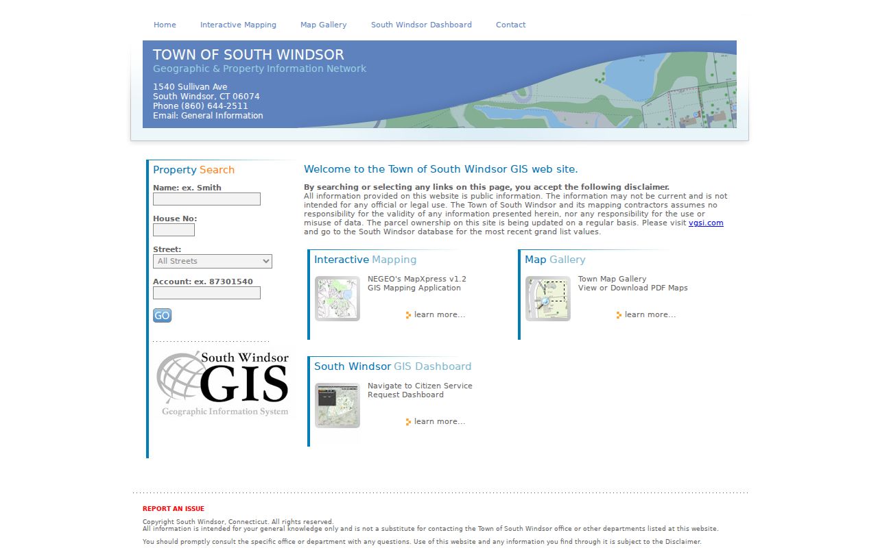 South Windsor street directory MapXpress property search